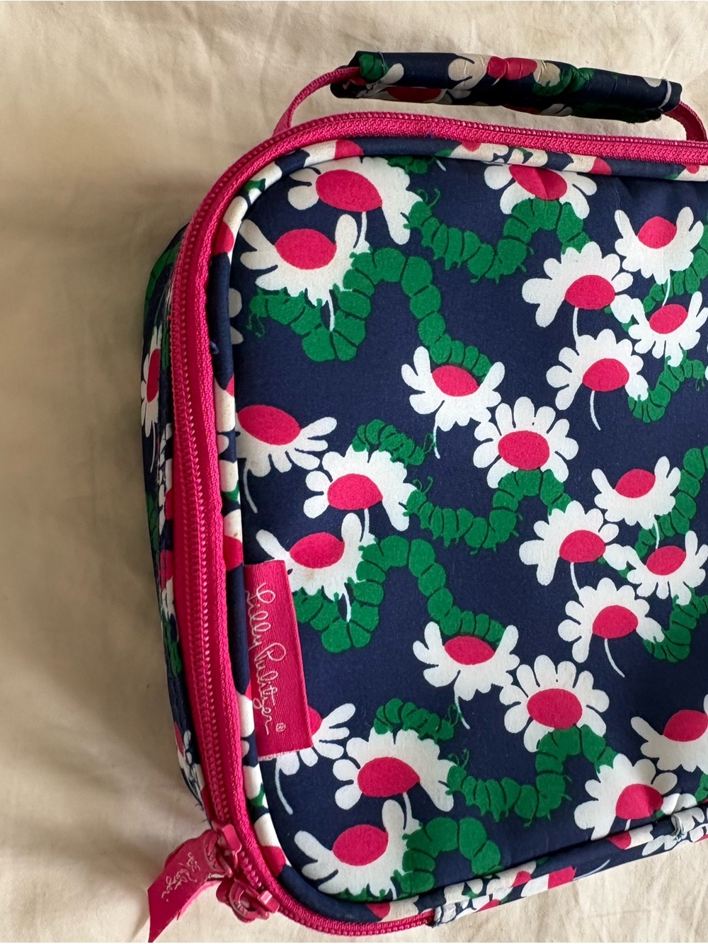 Lilly Pulitzer Navy Floral Lunch Tote with Pink & Green Accents